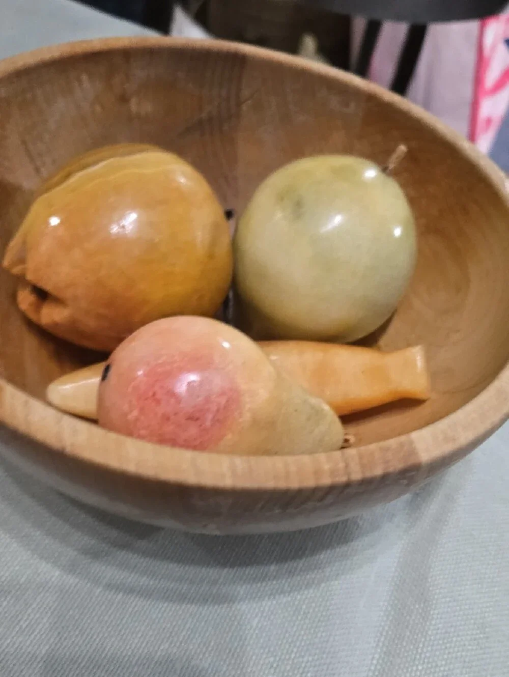 Vintage Italian Alabaster And Onxy Marble Fruit And Wooden Fruit Bowl